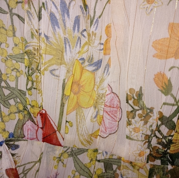 Zara Basic Sleeveless Floral Sheer Lined Midi Dress V neck Gold Shimmer Streaks - Picture 4 of 11